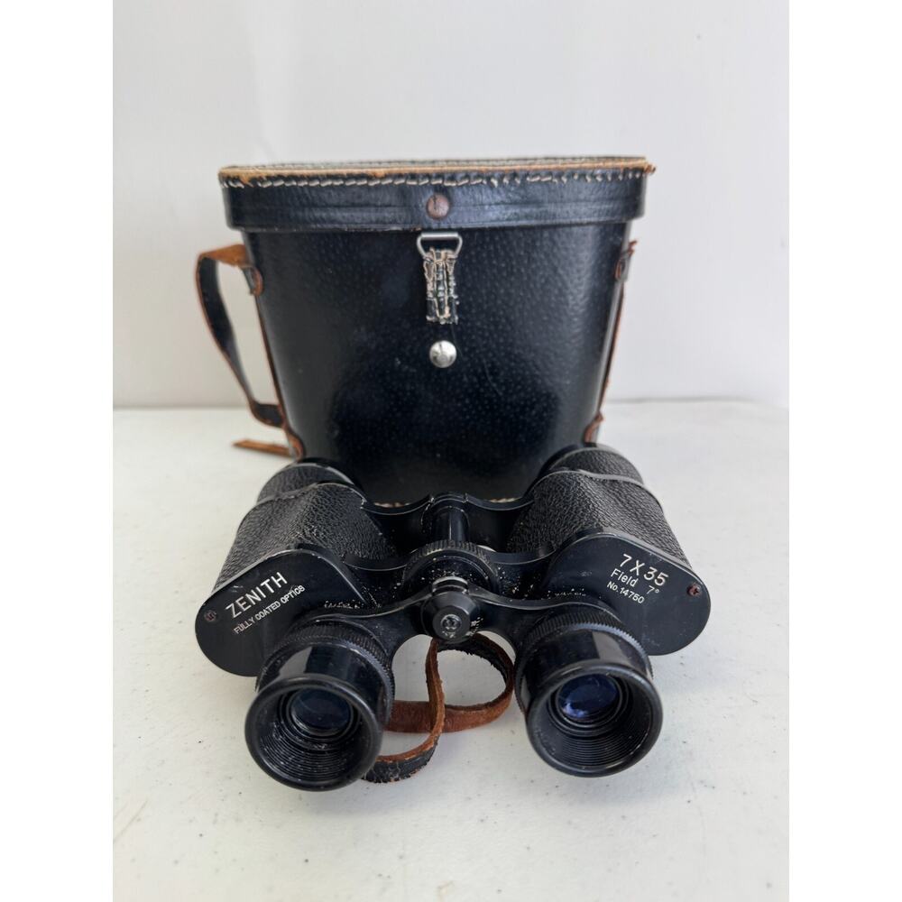 Vintage Zenith Fully Coated Optics Binoculars 7x35 Field 7° Black With Case